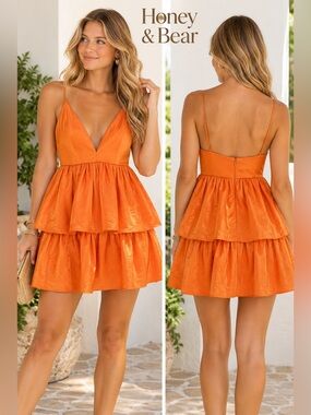 Collective the Label Orange Tiered Mini Dress Size US 2
